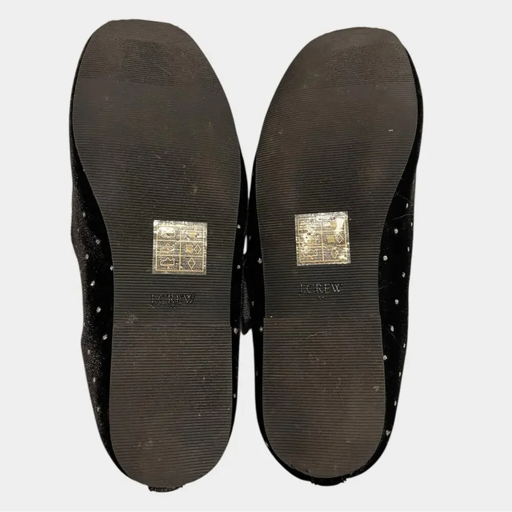 J. CREW Girls Velvet Mary Jane Flats Black Silver Dot K4
